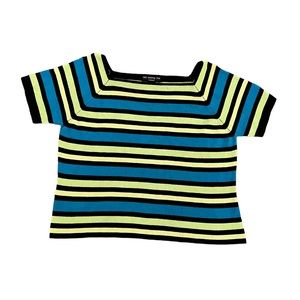 Two Twenty Five Silk Blend Striped Square Neck Knit Top XL Blue Green Black